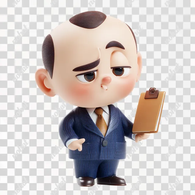 PNG Confident Boss Character Toy Figure