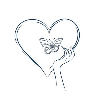 a graphic heart hand drawn one simple continuous Line with a butterfly landing on it icone --s 50