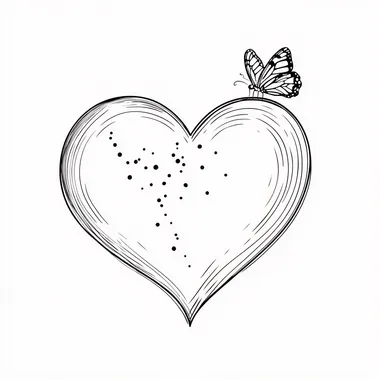 a graphic heart hand drawn one simple continuous Line with a butterfly landing on it icone --s 50