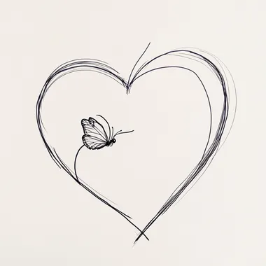 a graphic heart hand drawn one simple continuous Line with a butterfly landing on it icone --s 50