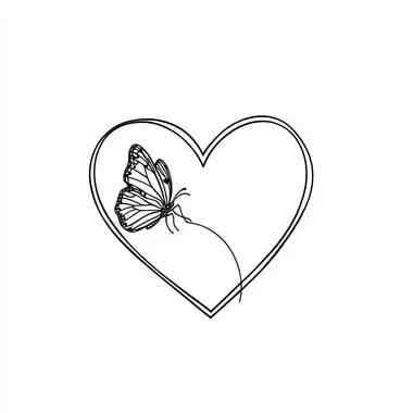 a graphic heart hand drawn one simple continuous Line with a butterfly landing on it icone --s 50