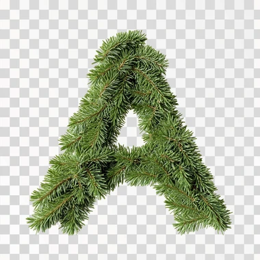 The letter A decorated with needles. The tree has a beautiful green color coniferous branches.