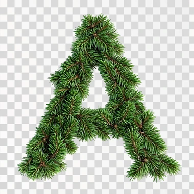 The letter A decorated with needles. The tree has a beautiful green color coniferous branches.