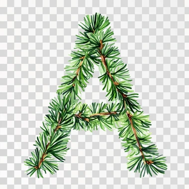 The letter A decorated with needles. The tree has a beautiful green color coniferous branches.