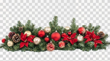 Christmas Tree Border And Ornaments Decoration Isolated On white background