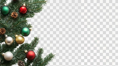 Christmas Tree Border And Ornaments Decoration Isolated On white background