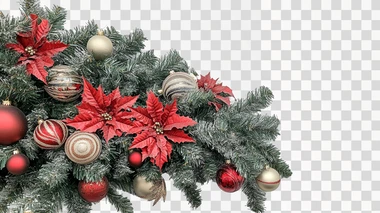 Christmas Tree Border And Ornaments Decoration Isolated On white background
