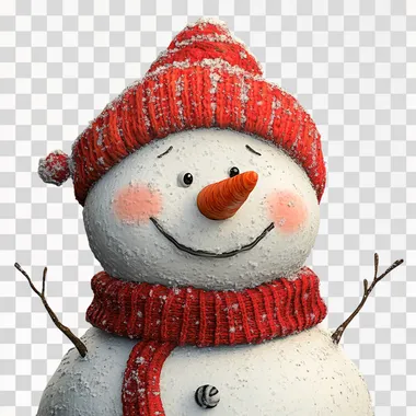 a happy snowman wearing a red Christmas hat with cartoon style on white background no shadows