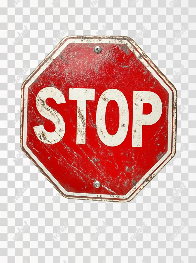 PNG Red stop sign with "STOP" text, front view, isolated on white wall