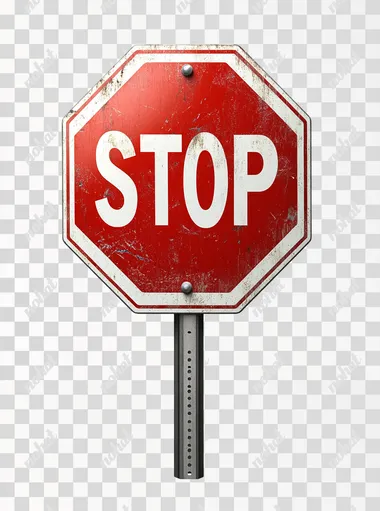 stop sign with "STOP" text, front view, isolated on white background, high resolution