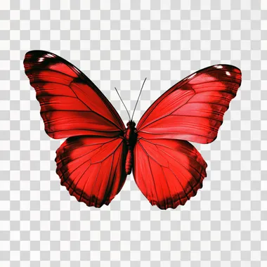red butterfly on the fly on solid white background.