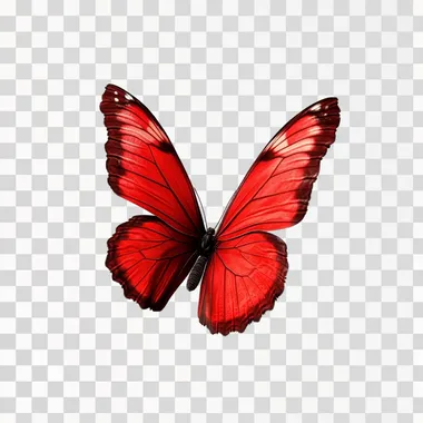 red butterfly on the fly on solid white background.