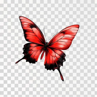red butterfly on the fly on solid white background.