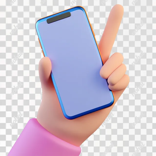 PNG Hand in Pink Sleeve Holding iPhone in Bright, Cute 3D Cartoon Style