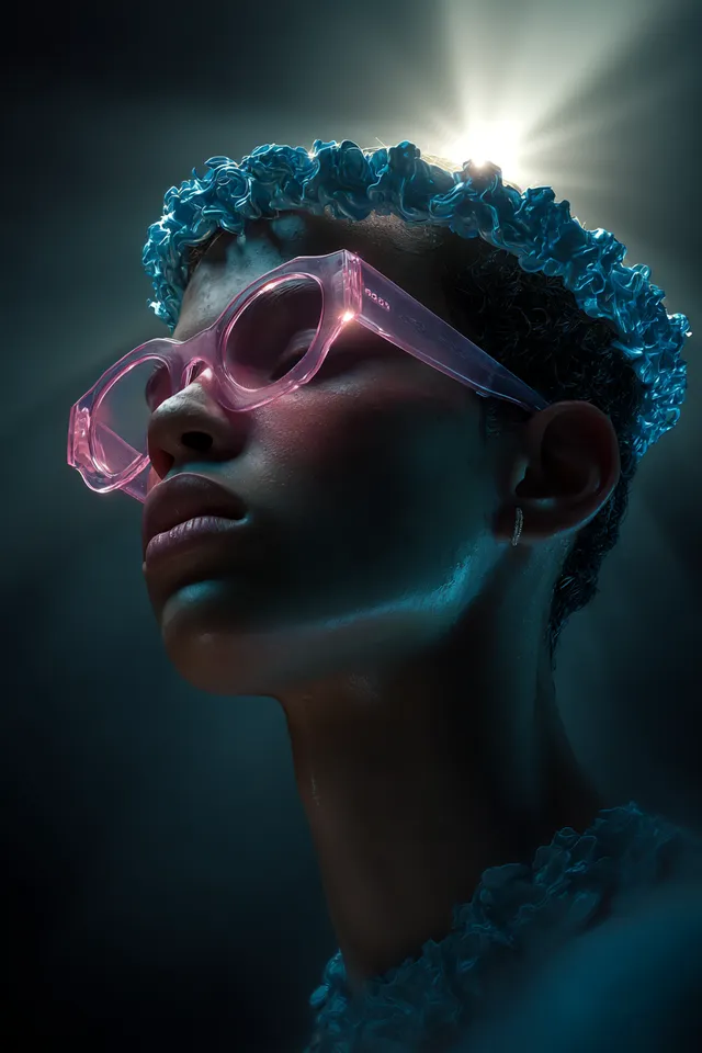 Futuristic Androgynous Portrait with Neon Accessories