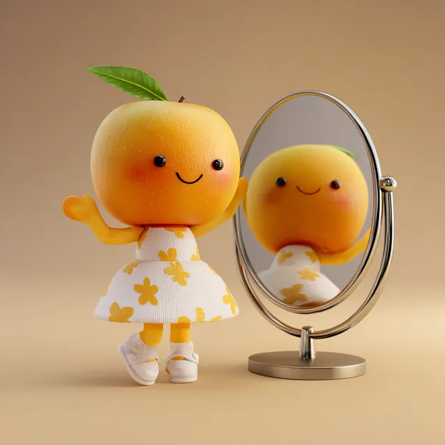 Happy Humanoid Apple Character in a Dress