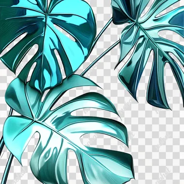 Simple design of potted Monstera leaves, with turquoise and green as the main colors Stained glass style, ultra high resolution, photo-realistic 3D professional photography, with sharp lines, pure white background and rich details.