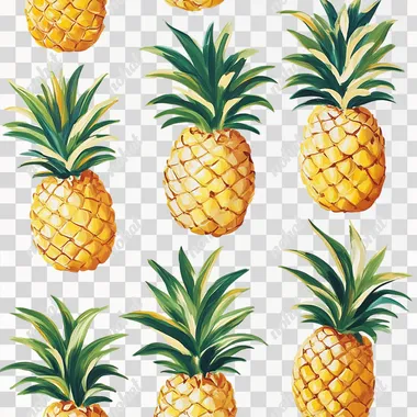 drawings of pineapple over flat white background