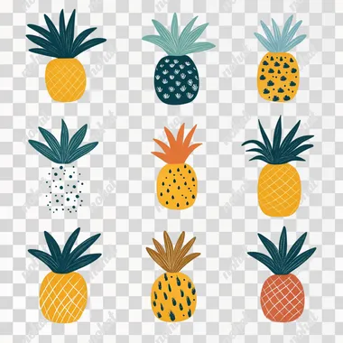 drawings of pineapple over flat white background