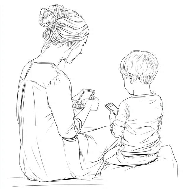 Mother and Child Engaging in Digital Safety Conversation