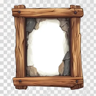 3:5 rectangle background with wooden frame, 2d game, disney style, on white background