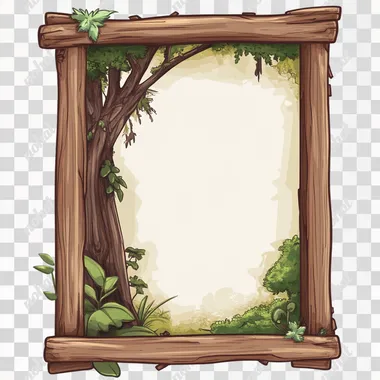 3:5 rectangle background with wooden frame, 2d game, disney style, on white background