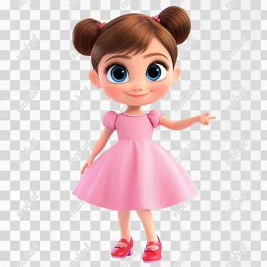 Girl 3 years old, brown hair, with a ponytail, big blue eyes, in a pink dress and red shoes, 3d pixar style,   --s 50