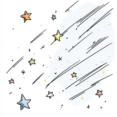 lots of little stars and shooting stars drawn in a loose hand drawn pencil sketch style in black and white, sparsely watercolored using the color palette of Peanuts by charles schultz