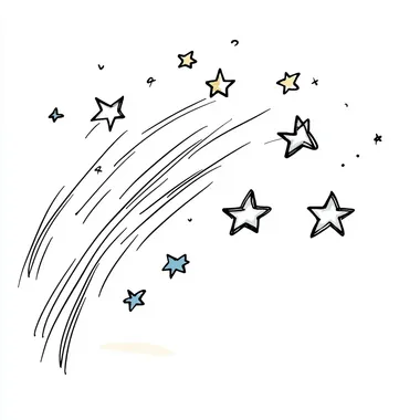 lots of little stars and shooting stars drawn in a loose hand drawn pencil sketch style in black and white, sparsely watercolored using the color palette of Peanuts by charles schultz