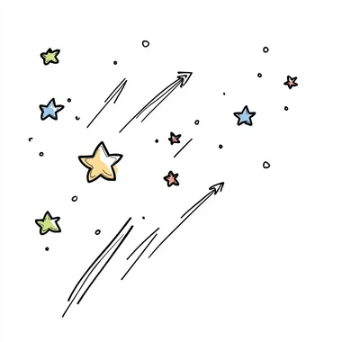 lots of little stars and shooting stars drawn in a loose hand drawn pencil sketch style in black and white, sparsely watercolored using the color palette of Peanuts by charles schultz