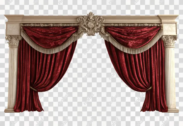 PNG Red Curtains and Valance for Living Area - PNG Image 16:9 Aspect Ratio