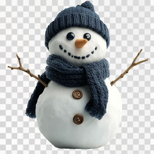 Cheerful Snowman with Navy Scarf and Hat