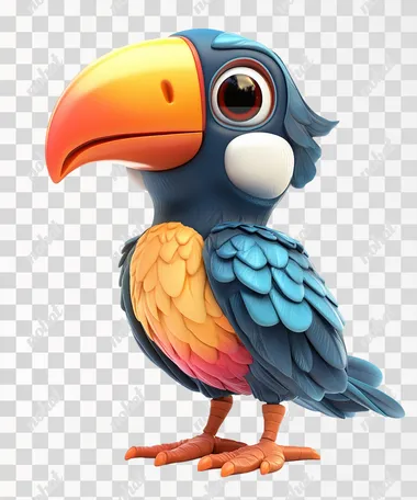 3D cartoon funny colorful toucan bird, octane render on white background  --s 250