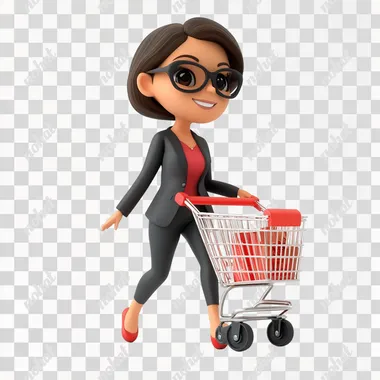 woman pushing shopping cart as a cartoon style isolated on white background