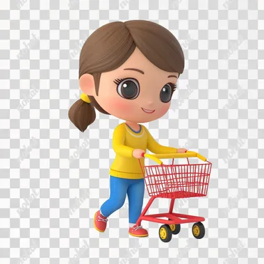 woman pushing shopping cart as a cartoon style isolated on white background