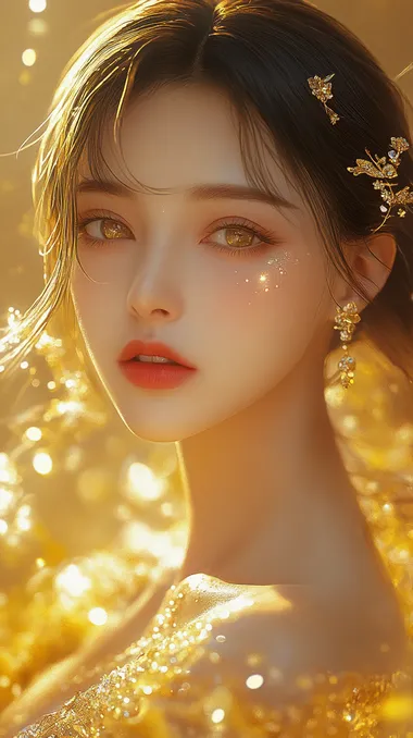 Create a realistic image of a vibrant golden texture resembling a glittering surface, with a rich, warm yellow color scheme. The image should convey a sense of warmth and richness, showcasing the shine and sparkle typical of a gold material.