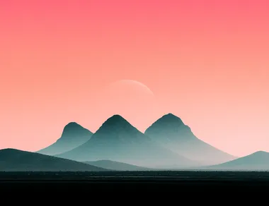A black background with an orange gradient at the bottom, a flat mountain range in the foreground, minimalistic.   rofile qxy2xnk   --raw