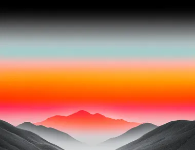 A black background with an orange gradient at the bottom, a flat mountain range in the foreground, minimalistic.   rofile qxy2xnk   --raw