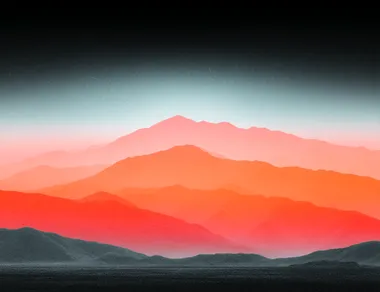A black background with an orange gradient at the bottom, a flat mountain range in the foreground, minimalistic.   rofile qxy2xnk   --raw