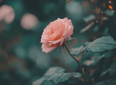 Beautiful pink rose in a garden, close-up, with a blurry dark green background, soft lighting, macro photography, high-definition photography, in the style of Nikon D850 raw format, focusing on the delicate petals and vibrant color of the flower.