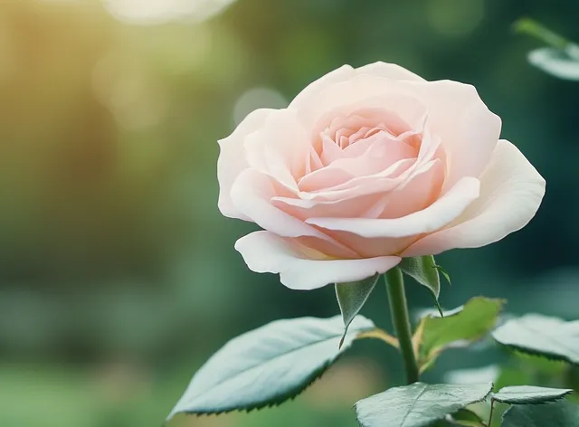 Close-up of a blooming pink rose in a lush garden, soft lighting