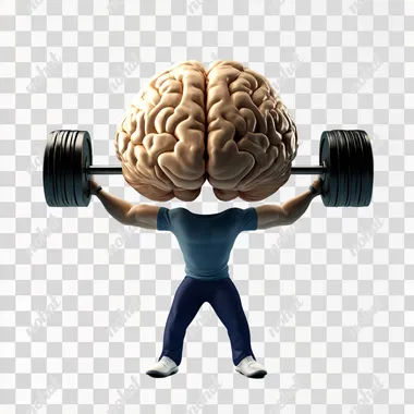 a brain with legs and two arms that does weightlifting