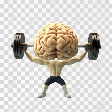 a brain with legs and two arms that does weightlifting