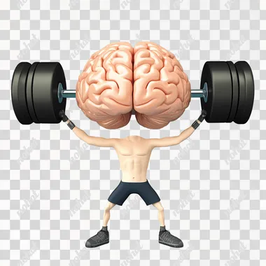 a brain with legs and two arms that does weightlifting