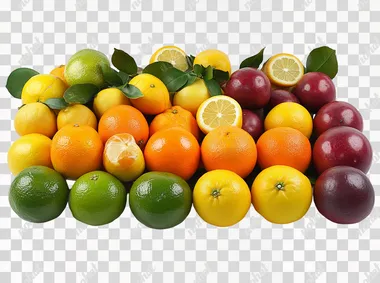 Bright assortment of citrus fruits, displayed on a clean white backdrop  --s 250