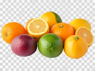 Bright assortment of citrus fruits, displayed on a clean white backdrop  --s 250