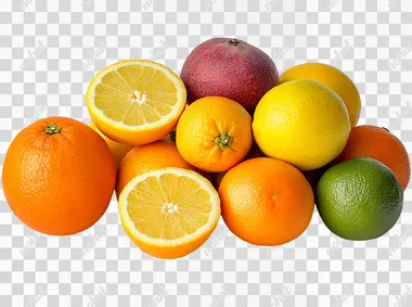 Bright assortment of citrus fruits, displayed on a clean white backdrop  --s 250