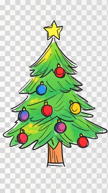 Drawing Christmas tree Sketch, png image, isolated