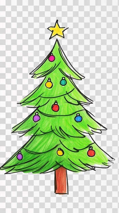 Drawing Christmas tree Sketch, png image, isolated