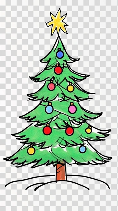 Drawing Christmas tree Sketch, png image, isolated